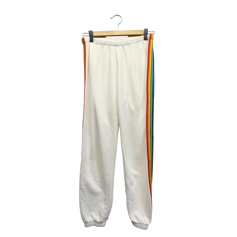 Spiritual Gangster Rainbow Stripe Jogger Sweatpants White XS